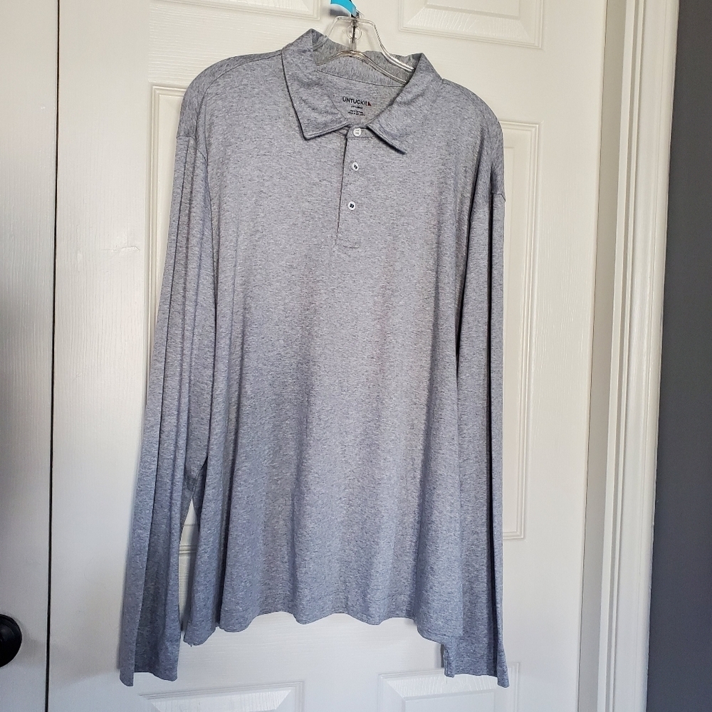 Untuckit Damanchino Polo Shirt Long Sleeve Wrinkle-free Light Gray Size XXL
